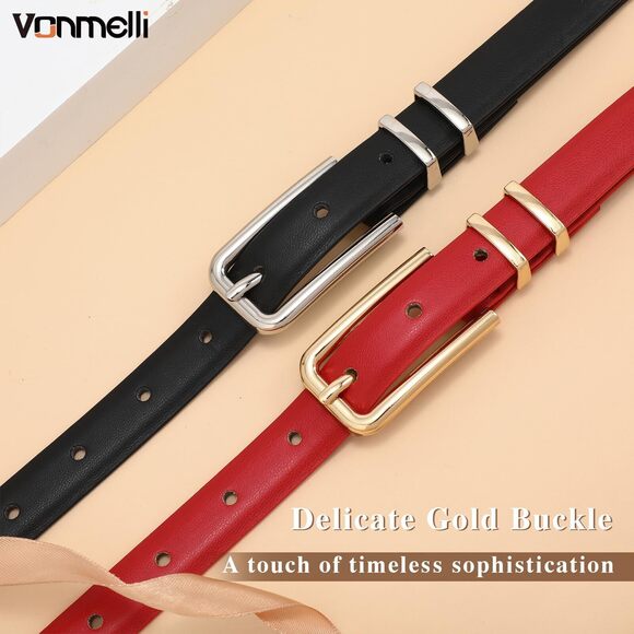 Women Skinny Leather Belt Thin Waist Red Belt For Women Jeans Dress Fashion🌸 - Picture 4 of 6